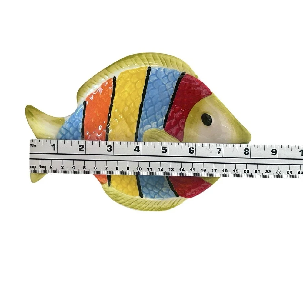 Pier 1 Imports Fish Plates Dishes Colorful Figural Beach Coastal Summer‎ Decor